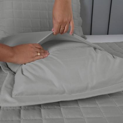 Imagem de Colcha Cobre Leito Matelado Queen 3 Pçs Dupla Face Déli Cinza