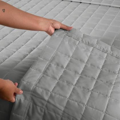 Imagem de Colcha Cobre Leito Matelado Queen 3 Pçs Dupla Face Déli Cinza