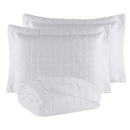 Imagem de Colcha Cobre Leito Queen com Porta Travesseiro 300 Fios Toque Macio Kit 3 Peças Branco