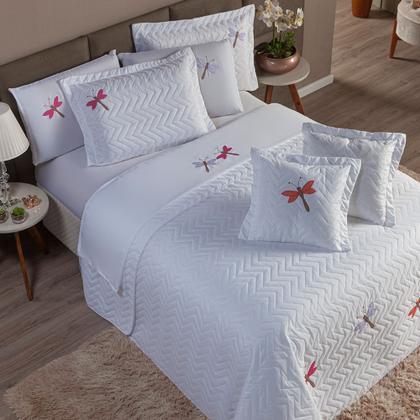 Imagem de Colcha Cobre Leito Queen Libélula Bordado Premium 03 Peças