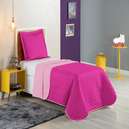 Imagem de Colcha Cobre Leito Roupa De Cama Solteiro 2 Pçs Matelado Quarto Infantil Menina Pink Macio Luxo
