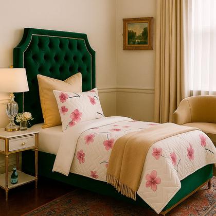 Imagem de Colcha Cobre Leito Solteiro 200 Fios 2 Peças Com Porta travesseiro Matelado Premium Luxo