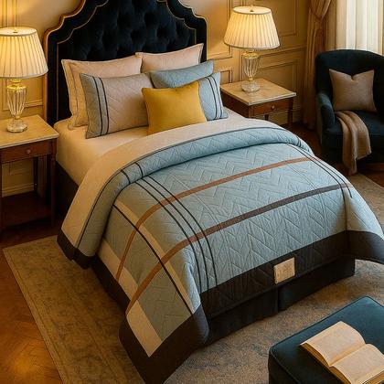 Imagem de Colcha Cobre Leito Solteiro 200 Fios 2 Peças Com Porta travesseiro Matelado Premium Luxo