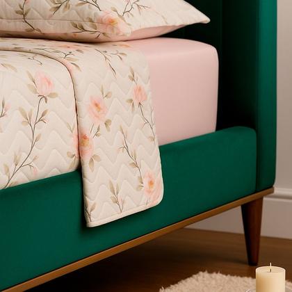 Imagem de Colcha Cobre Leito Solteiro 200 Fios 2 Peças Com Porta travesseiro Matelado Premium Luxo