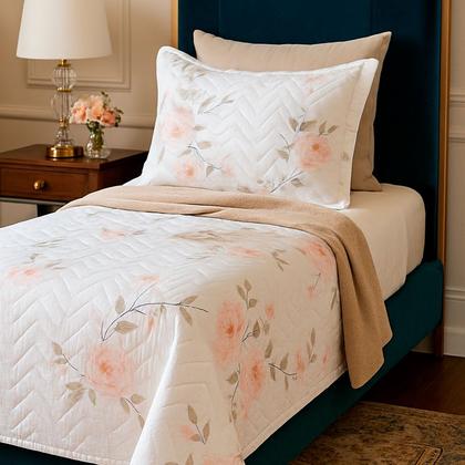 Imagem de Colcha Cobre Leito Solteiro 200 Fios 2 Peças Com Porta travesseiro Matelado Premium Luxo