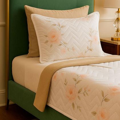 Imagem de Colcha Cobre Leito Solteiro 200 Fios 2 Peças Com Porta travesseiro Matelado Premium Luxo