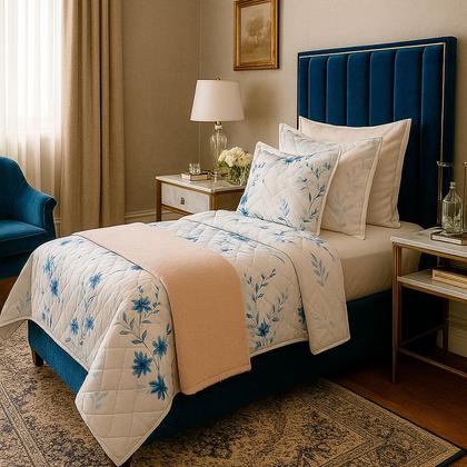 Imagem de Colcha Cobre Leito Solteiro 200 Fios 2 Peças Com Porta travesseiro Matelado Premium Luxo