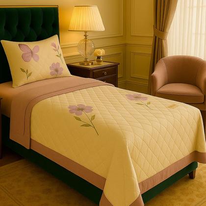 Imagem de Colcha Cobre Leito Solteiro 200 Fios 2 Peças Com Porta travesseiro Matelado Premium Luxo