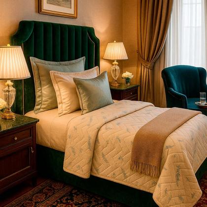 Imagem de Colcha Cobre Leito Solteiro 200 Fios 2 Peças Com Porta travesseiro Matelado Premium Luxo