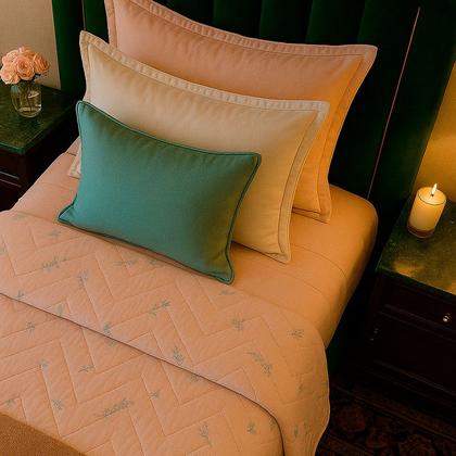 Imagem de Colcha Cobre Leito Solteiro 200 Fios 2 Peças Com Porta travesseiro Matelado Premium Luxo