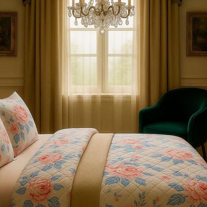 Imagem de Colcha Cobre Leito Solteiro 200 Fios 2 Peças Com Porta travesseiro Matelado Premium Luxo