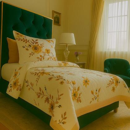 Imagem de Colcha Cobre Leito Solteiro 200 Fios 2 Peças Com Porta travesseiro Matelado Premium Luxo