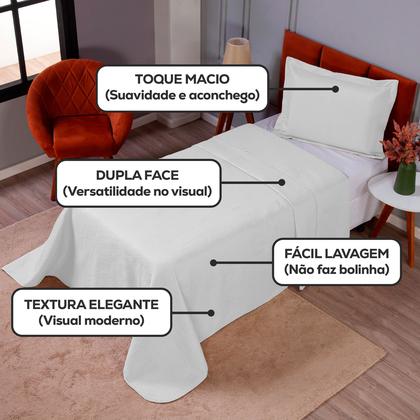 Imagem de Colcha Cobre Leito Solteiro Dupla Face 200 Fios  2 Peças Com Porta travesseiro Matelado Premium Luxo Siena Roll