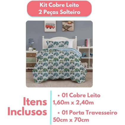 Imagem de Colcha Cobre Leito Solteiro Roupa De Cama Dupla Face Kit 2