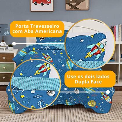 Imagem de Colcha Cobre Leito Solteiro Roupa De Cama Dupla Face Kit 2