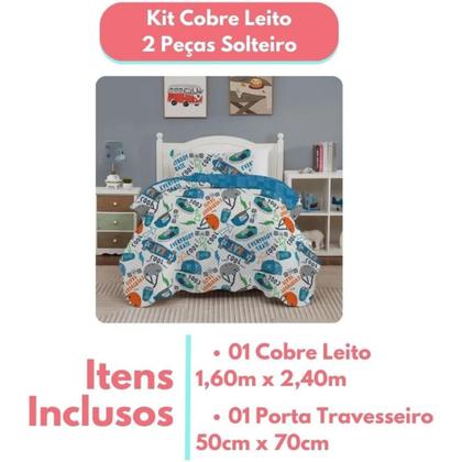 Imagem de Colcha Cobre Leito Solteiro Roupa De Cama Dupla Face Kit 2