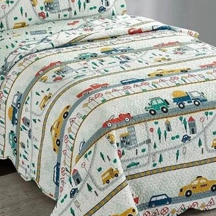 Imagem de Colcha Infantil Solteiro Dupla Face Camesa Patchwork