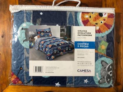 Imagem de Colcha Infantil Solteiro Dupla Face Camesa Patchwork