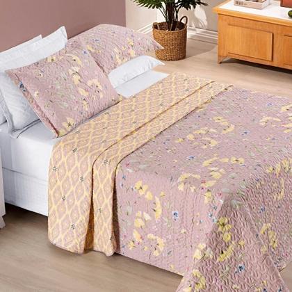 Imagem de Colcha + Jogo De Cama Bouti Estampado Casal 07 Peças 100% Poliéster - Lavanda