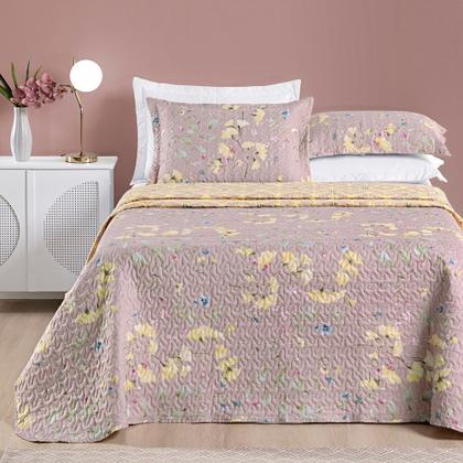 Imagem de Colcha + Jogo de Cama Bouti Estampado Casal 07 Peças 100% Poliéster - Lavanda