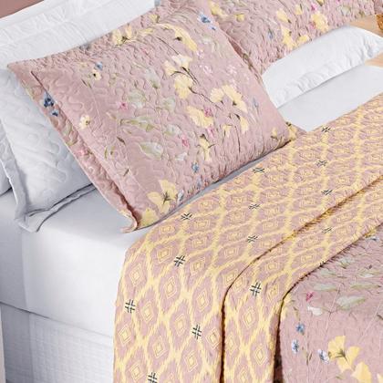 Imagem de Colcha + Jogo de Cama Bouti Estampado Casal 07 Peças 100% Poliéster - Lavanda