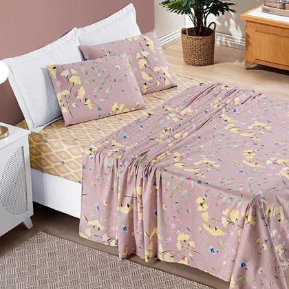 Imagem de Colcha + Jogo de Cama Bouti Estampado King 07 Peças 100% Poliéster - Lavanda