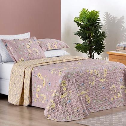 Imagem de Colcha + Jogo de Cama Bouti Estampado King 07 Peças 100% Poliéster - Lavanda
