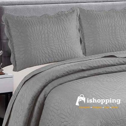 Imagem de Colcha King Cobre Leito Bordado Dupla Face 3 Peças Porta Travesseiro com Abas