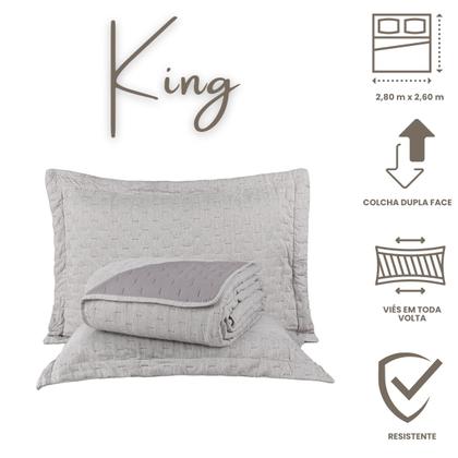 Imagem de Colcha King Dupla Face Matelado Com Porta Travesseiro Extra Macia Mescla 3 Peças Cinza