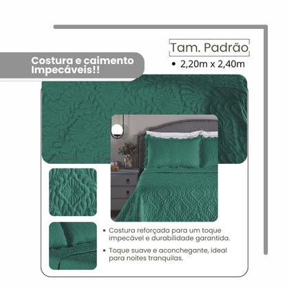 Imagem de Colcha Microfibra Verde Dupla Face Tamanho Casal Padrão 3Pçs