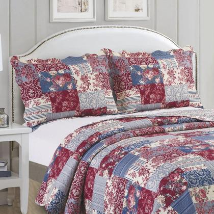 Imagem de Colcha Patchwork Solteiro Camesa Evolution Daisy 2 Pçs Vermelho/Azul