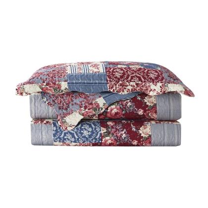 Imagem de Colcha Patchwork Solteiro Camesa Evolution Daisy 2 Pçs Vermelho/Azul