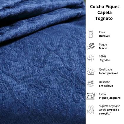 Imagem de Colcha Piquet Queen Tognato Capela 100% Algodão Azul Marino