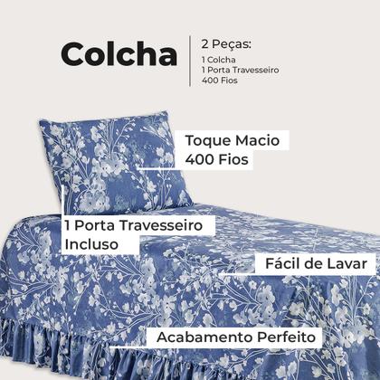 Imagem de Colcha Premium Solteiro Percal 400 Fios Toque Macio 2 Peças