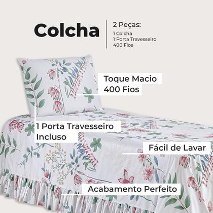 Imagem de Colcha Premium Solteiro Percal 400 Fios Toque Macio 2 Peças
