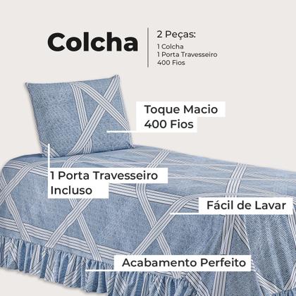 Imagem de Colcha Premium Solteiro Percal 400 Fios Toque Macio 2 Peças