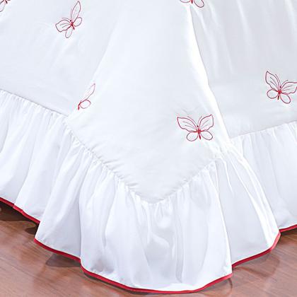 Imagem de Colcha Queen Borboletas Microfibra 03 Pç - Branco / Vermelho