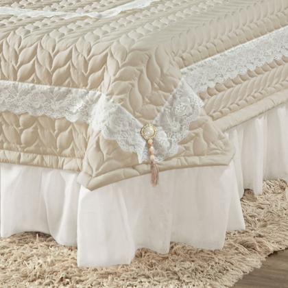 Imagem de Colcha Queen Romantica Micropercal 200 Fios 5 Peças - Palha
