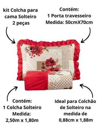 Imagem de Colcha Solteiro Lorena 2 Peças De Tecido estampado Com Babado 2,50m x 1.80m