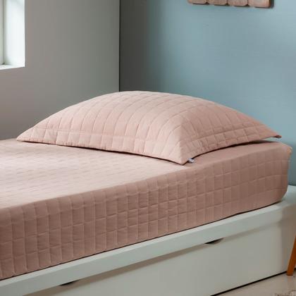 Imagem de Colcha Solteiro Protetor Slip Percal 200 Fios Algodão Elásticada 02 Peças Rosa Chá