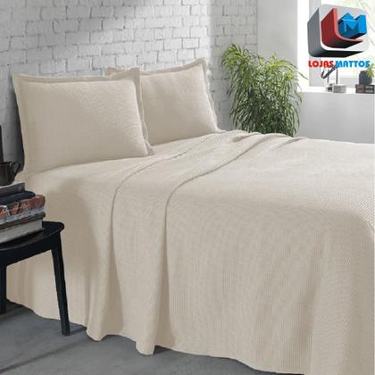 Imagem de Colcha Super Queen Dohler Piquet Favo 100% Algodão Lisa Kit 3pçs Macio