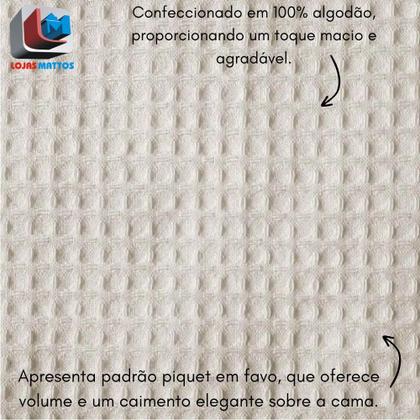 Imagem de Colcha Super Queen Dohler Piquet Favo 100% Algodão Lisa Kit 3pçs Macio