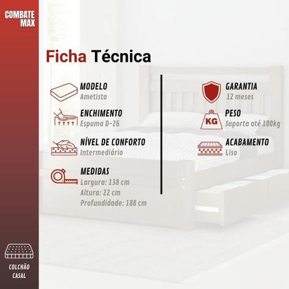 Imagem de Colchão Casal Ametista - Molas Ensacadas Espuma D33 188X138X22 - Prorelax