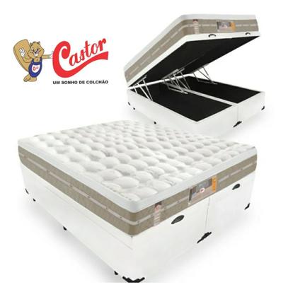 Imagem de Colchão Casal Castor Silver Star Mola Pocket Air One Face + Box Baú Queen Sintético Branco 158x198