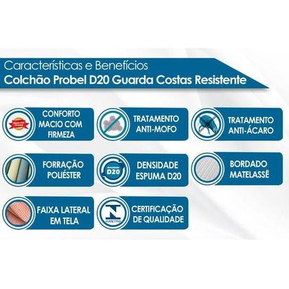 Imagem de Colchão Casal Espuma D20 Guarda Costas Resistente Black (138x188x17) - Probel