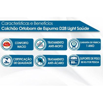 Imagem de Colchão Casal Espuma D28 Light Saúde (138x188x14) - Ortobom
