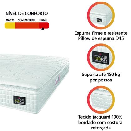 Imagem de Colchão Casal Espuma D45 Lazio Pillow Top 138x188x24cm Branco Hellen - Suporta Até 150 Kg Por Pessoa