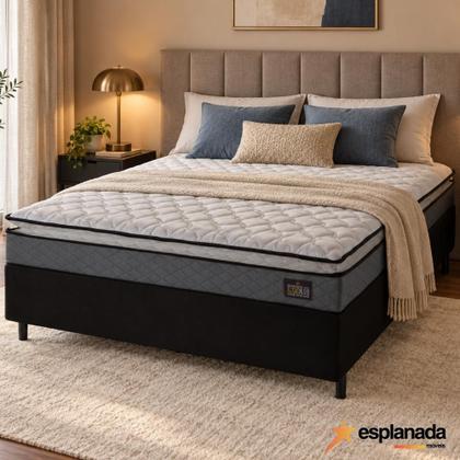 Imagem de Colchão Casal Espuma D45 Pillow Top Strong 138x188x24cm Cinza/Branco Hellen - Suporta até 150kg por