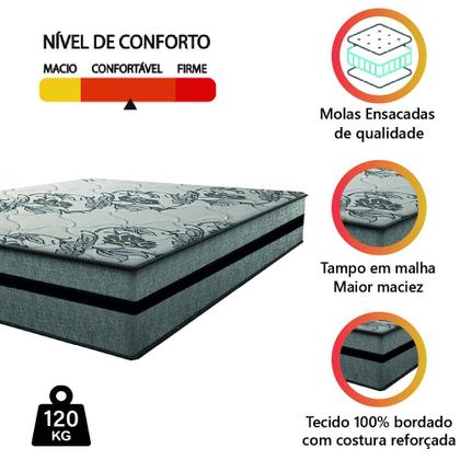 Imagem de Colchão Casal Gazin Com Molas Ensacadas Rubi 138x188x32cm Cinza/Preto - Suporta Até 120Kg Por Pessoa