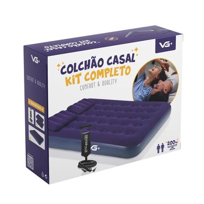 Imagem de Colchão Casal Inflável com Bomba Manual e 2 Travesseiros VG Plus